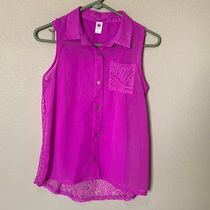 Total Girl Purple Collared Button Up Tank Top XL